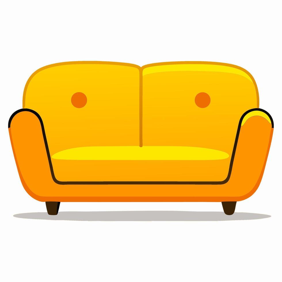 Orange Two Seater Sofa, Modern Couch, Yellow Accent vector