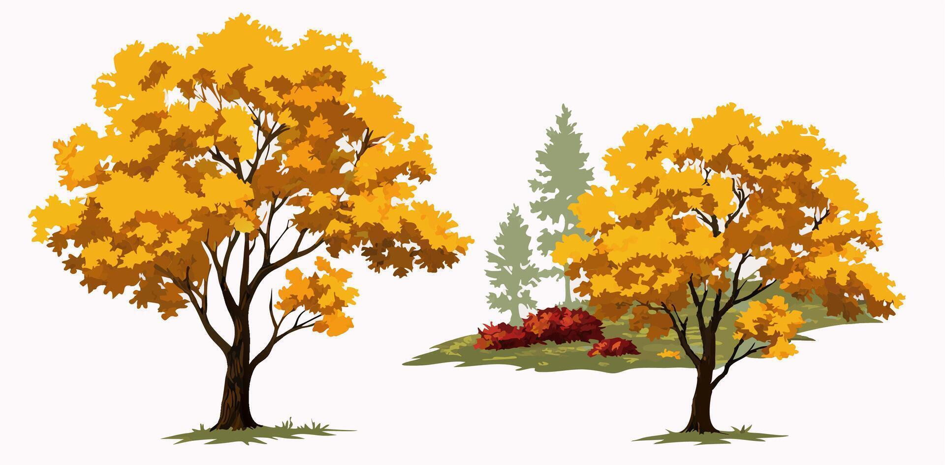 Autumn Trees Landscape Yellow Fall Foliage, Illustration vector