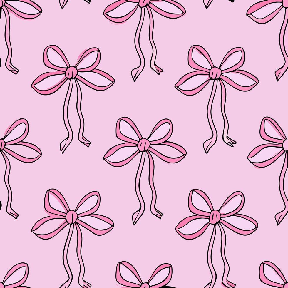 Pink Bow Seamless Pattern Background Cute Girly Design vector