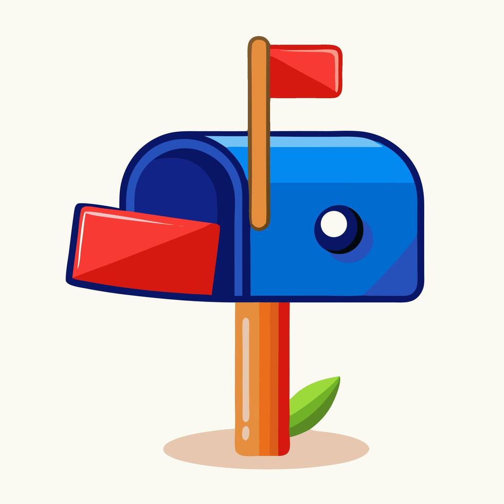 Cartoon Blue Mailbox with Red Flag, Open Door vector