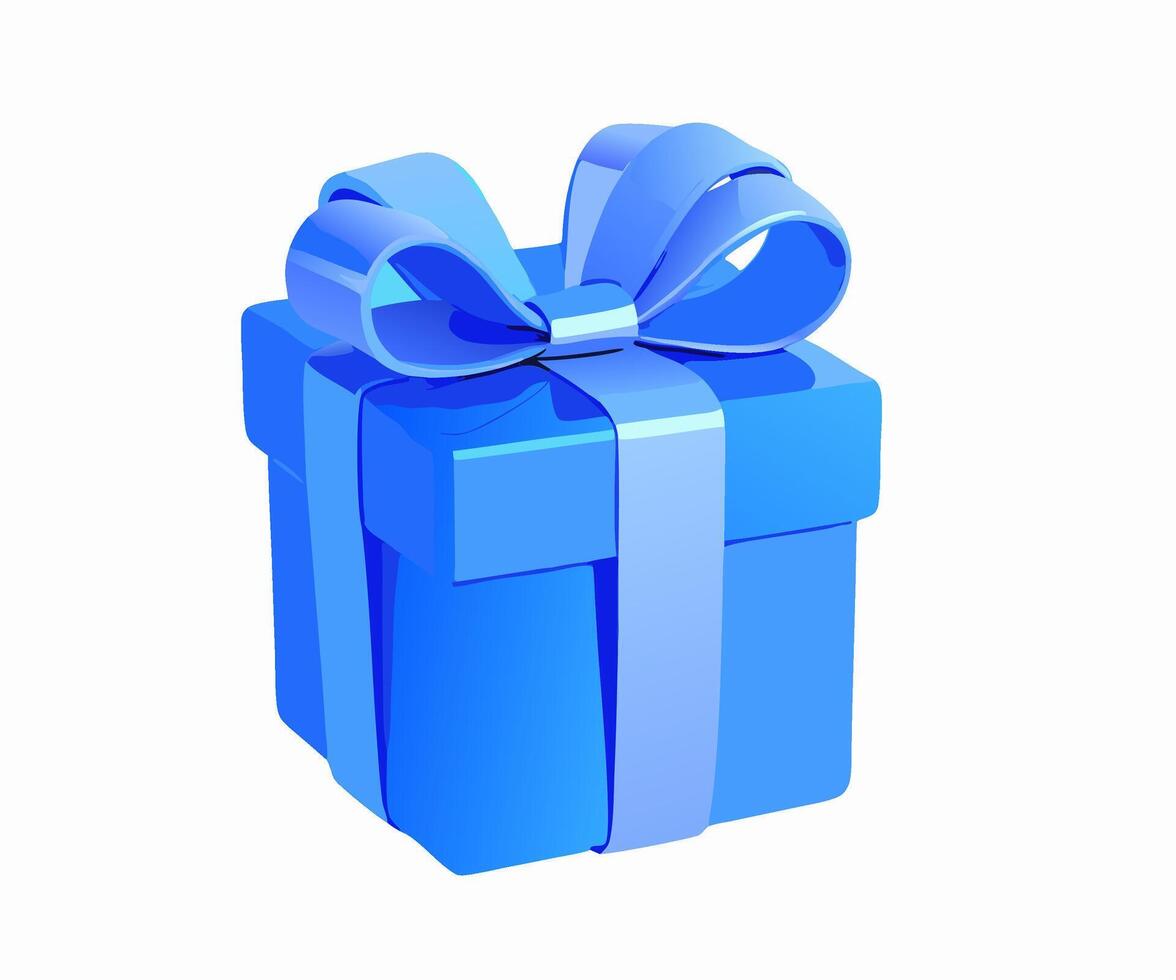 Blue Gift Box with Bow 3D Rendered Present vector