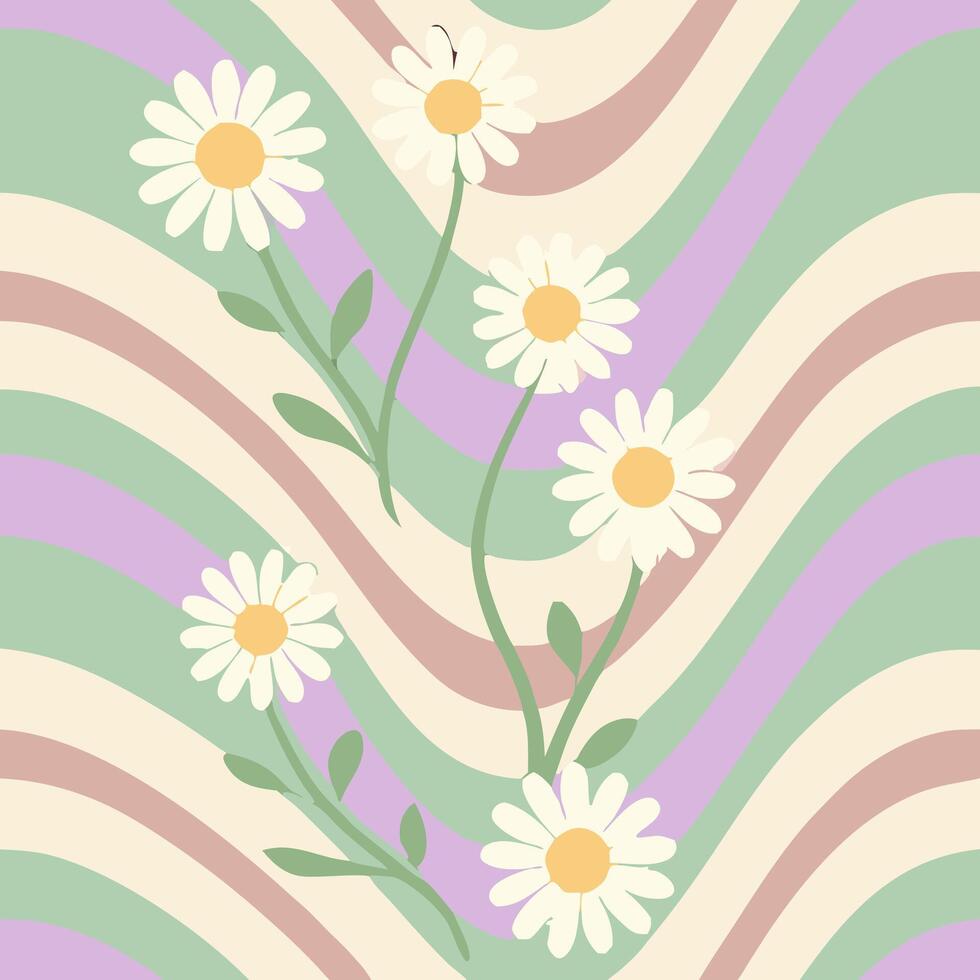 Daisies on Pastel Wavy Stripes Background vector