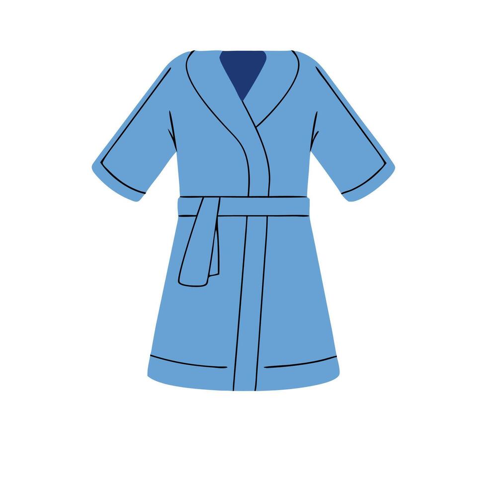 Light Blue Short Sleeve Bathrobe, Womens Kimono Robe, Spa Robe, Cotton Robe vector
