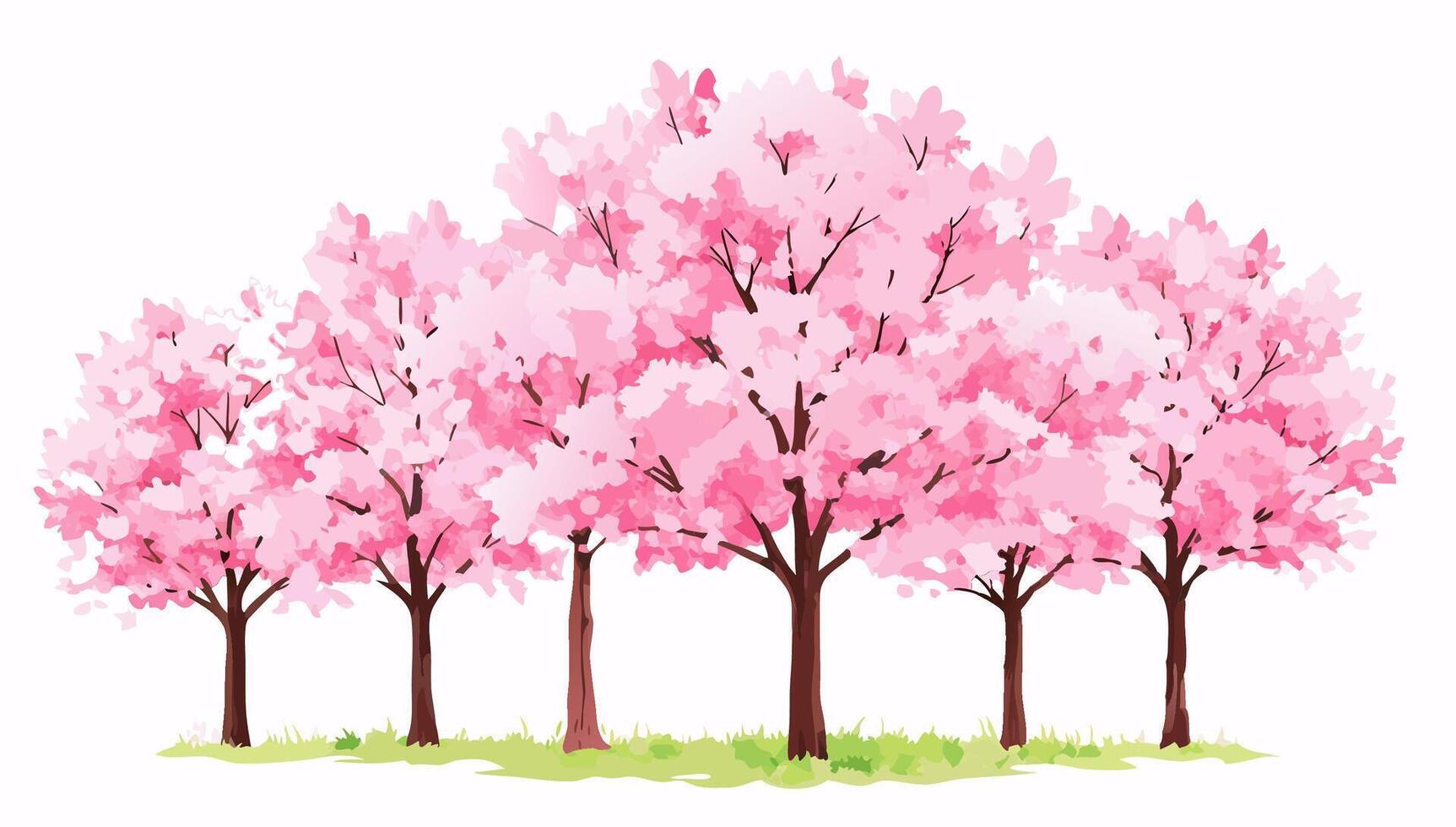 Row of Pink Cherry Blossom Trees in Spring vector