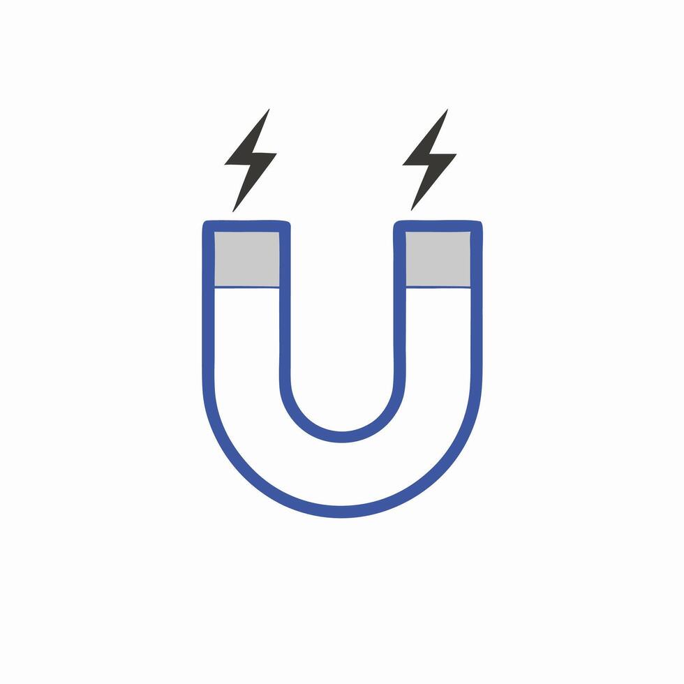 Horseshoe Magnet Icon Blue U Shaped Magnet with Lightning Bolts vector