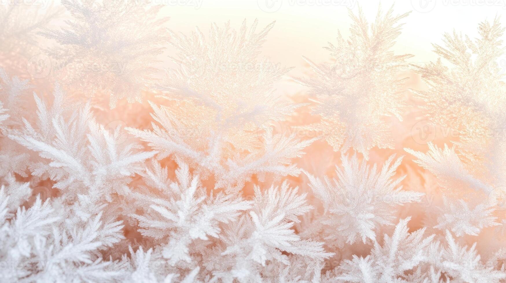 Delicate frost patterns forming on a cold surface, crystalline structures creating intricate designs, illuminated by a gentle light, soft background, winter. photo