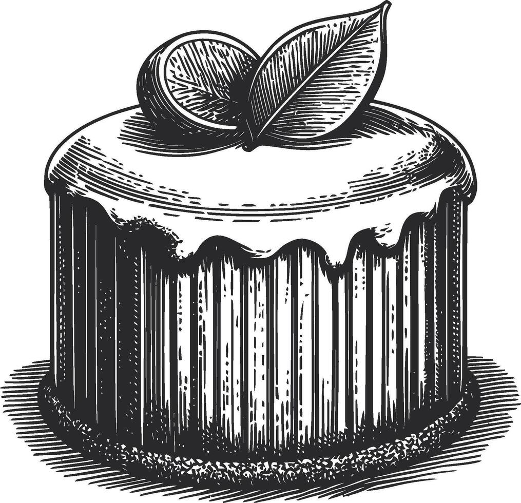 Hand-Drawn Vintage Cake with Leaf and Fruit Illustration in Art vector
