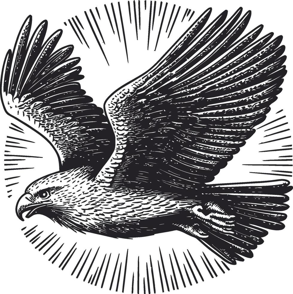 Elegant Vintage Illustration of a Majestic Flying Eagle in Black and White vector
