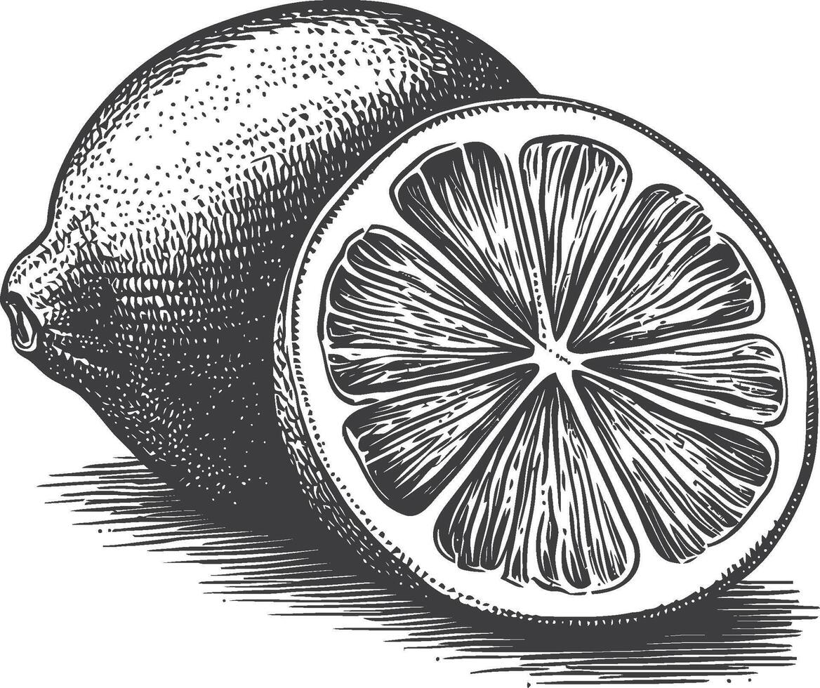 Detailed Vintage Illustration of Lemon and Lemon Slice on White Background vector