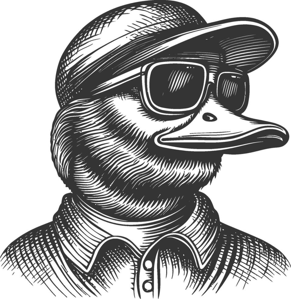 Stylish Duck Character Wearing Sunglasses and Cap in Vintage Illustration vector