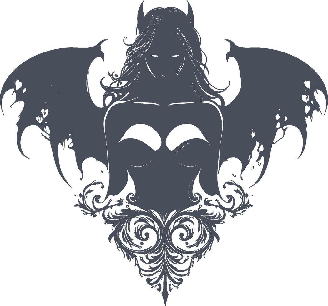 Dark Fantasy Illustration of a Mysterious Winged Female Figure vector