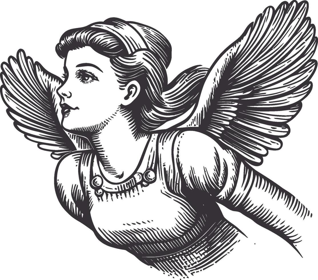 Elegant Winged Angel Illustration in Vintage Style for Creative Projects vector