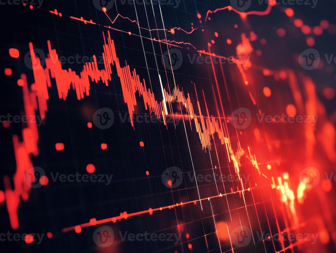 Financial market analysis shows declining trends in red colors photo