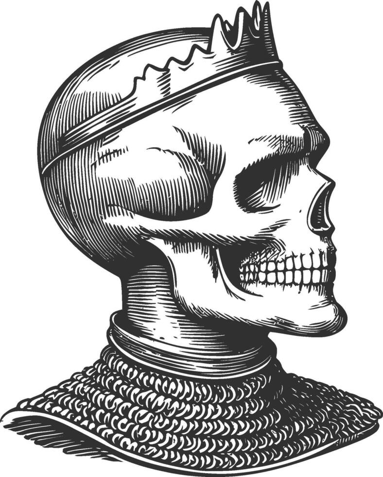 Detailed Vintage Illustration of a Skull with Crown and Armor vector