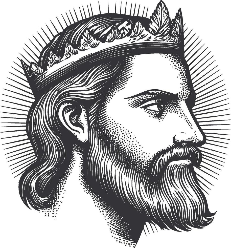 Vintage King Portrait in Art Style with Detailed Crown Design vector