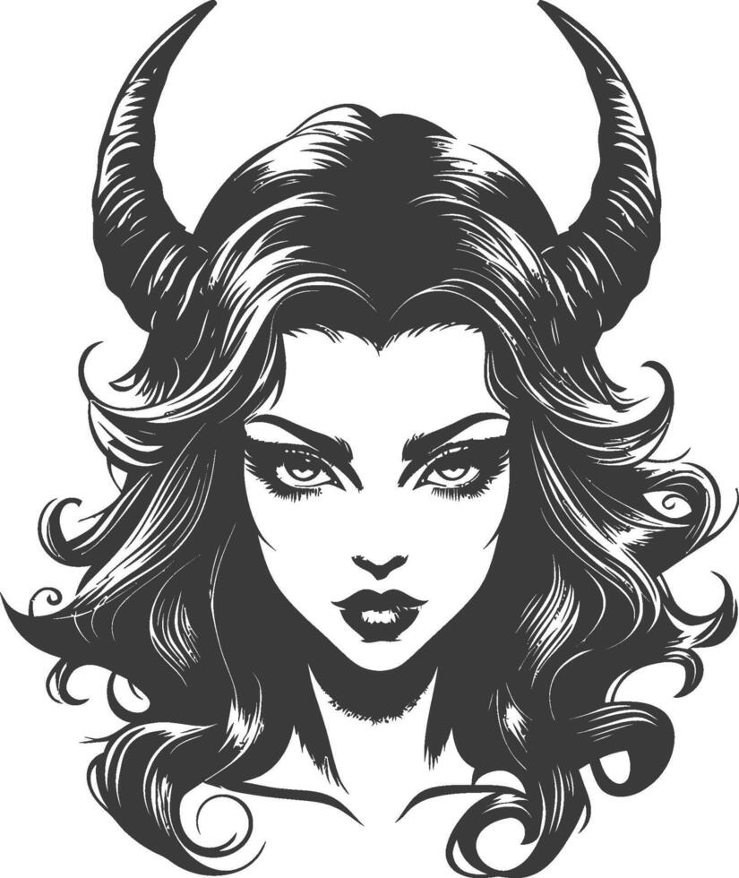 Elegant Female Figure with Horns in Monochrome Illustration vector