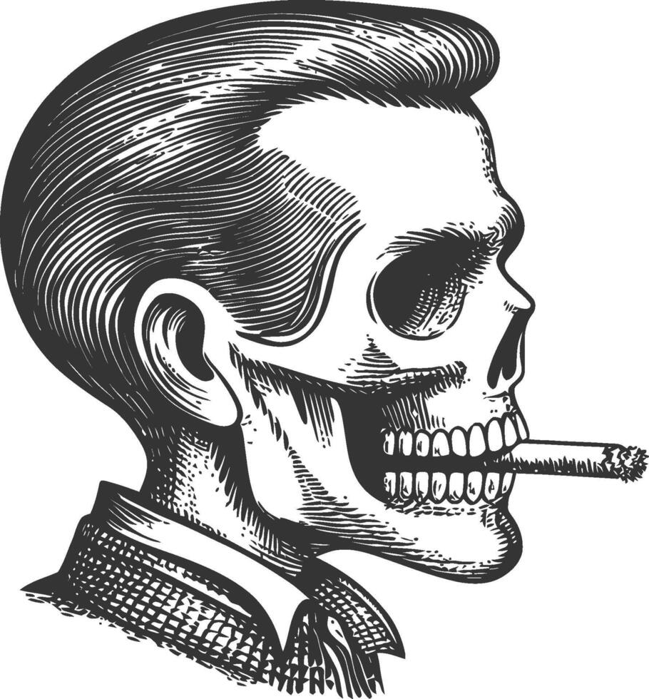 Vintage Skull Illustration with Cigarette in Side Profile View vector