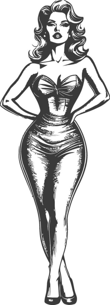 Vintage Illustrative Drawing of Elegant Woman in Classic Style vector