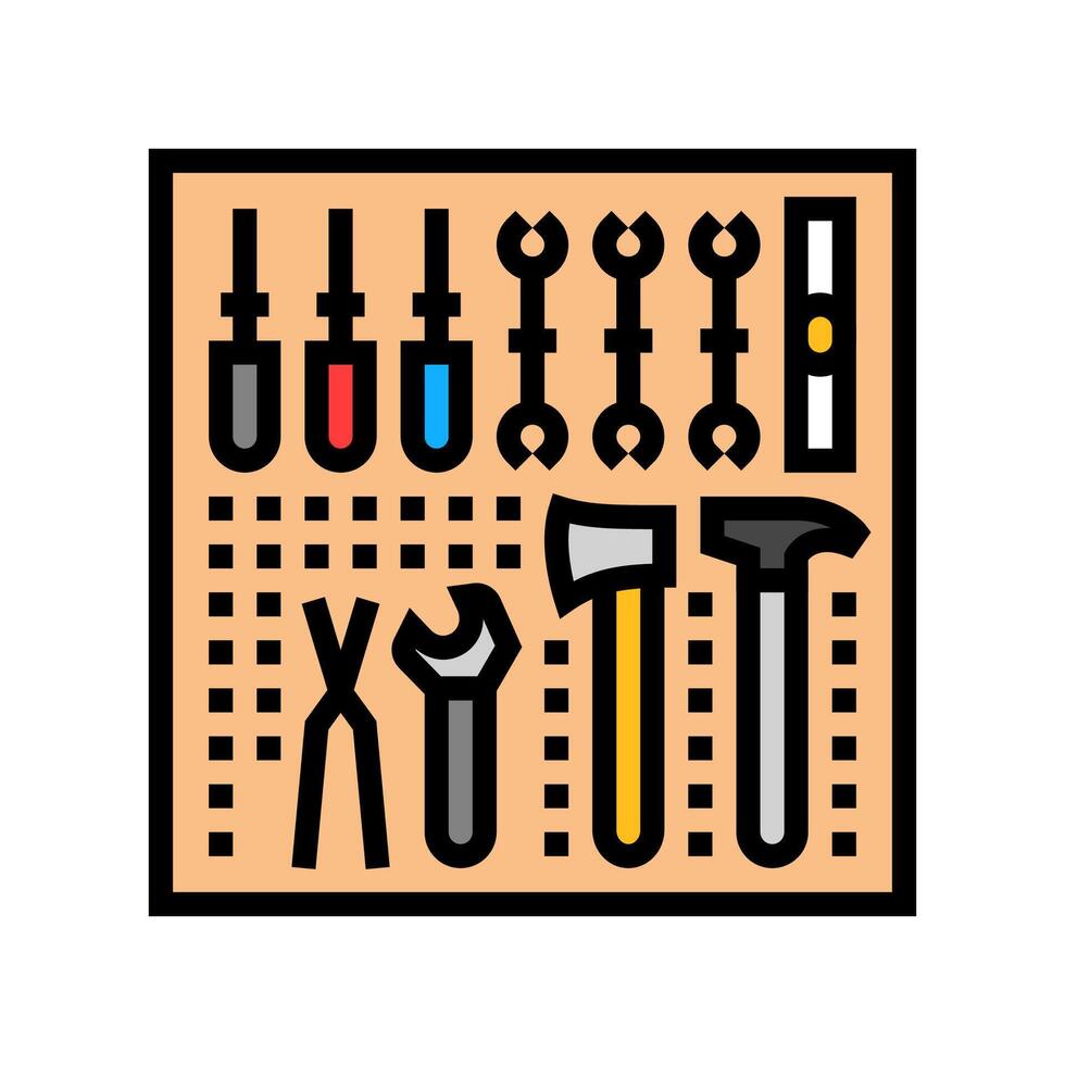 pegboard hand tools garage color icon illustration vector