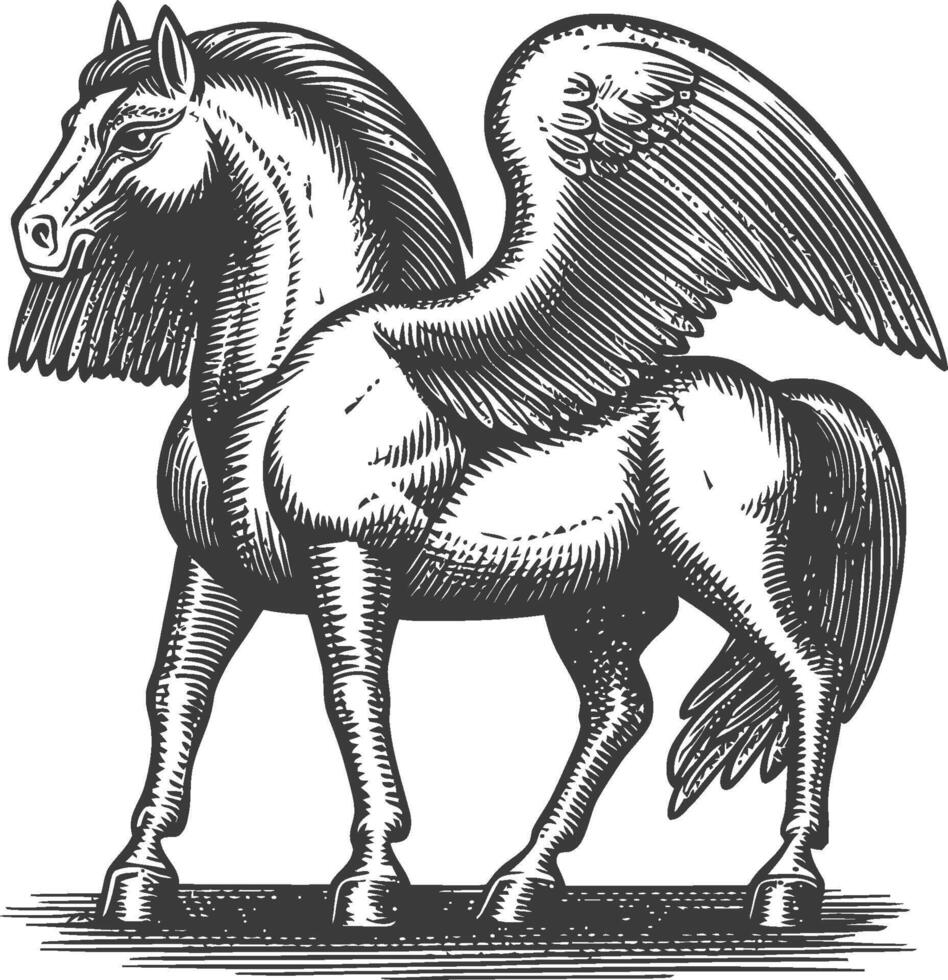 Winged Horse Illustration in Vintage Style for Creative Projects vector