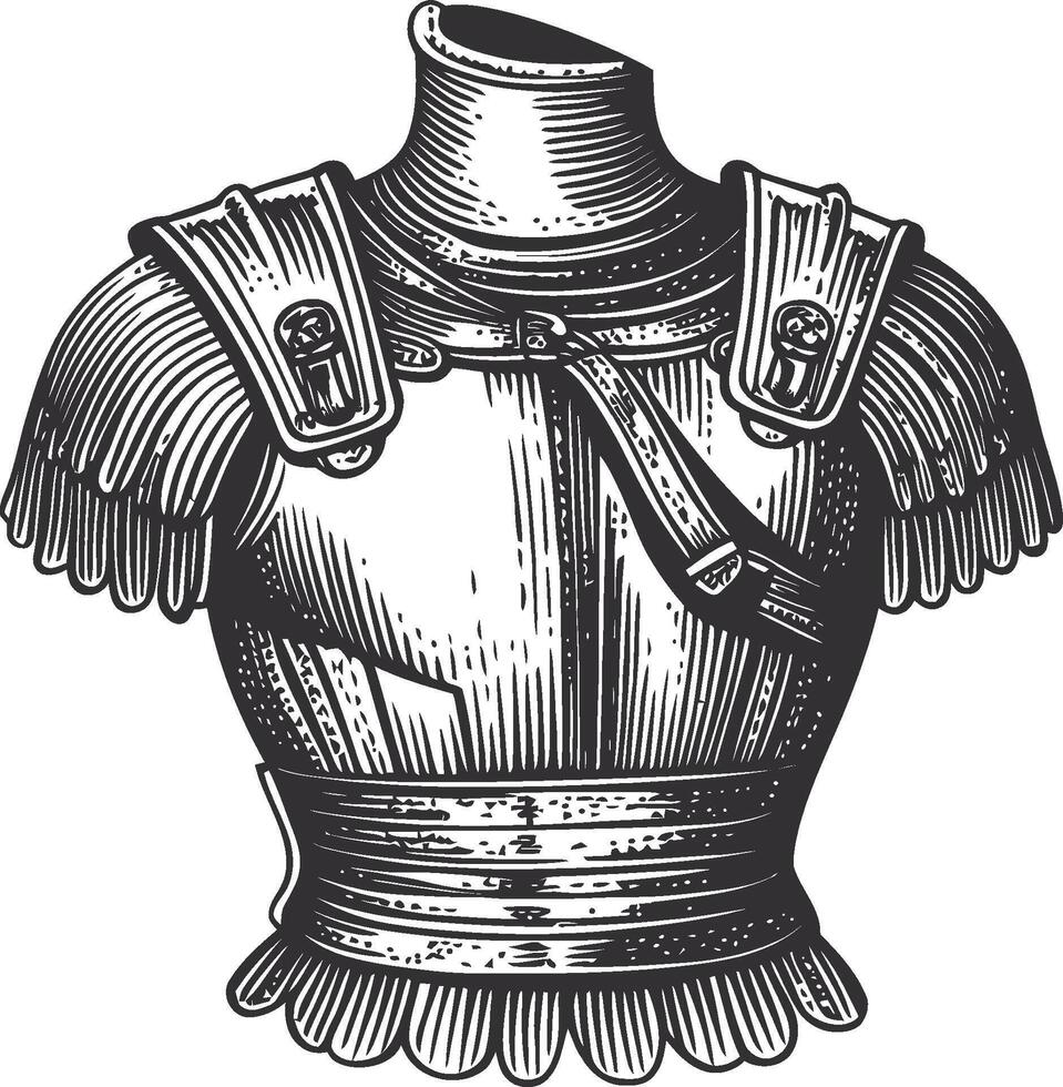 Detailed Illustration of Vintage Armor Chest Plate in Black and White vector