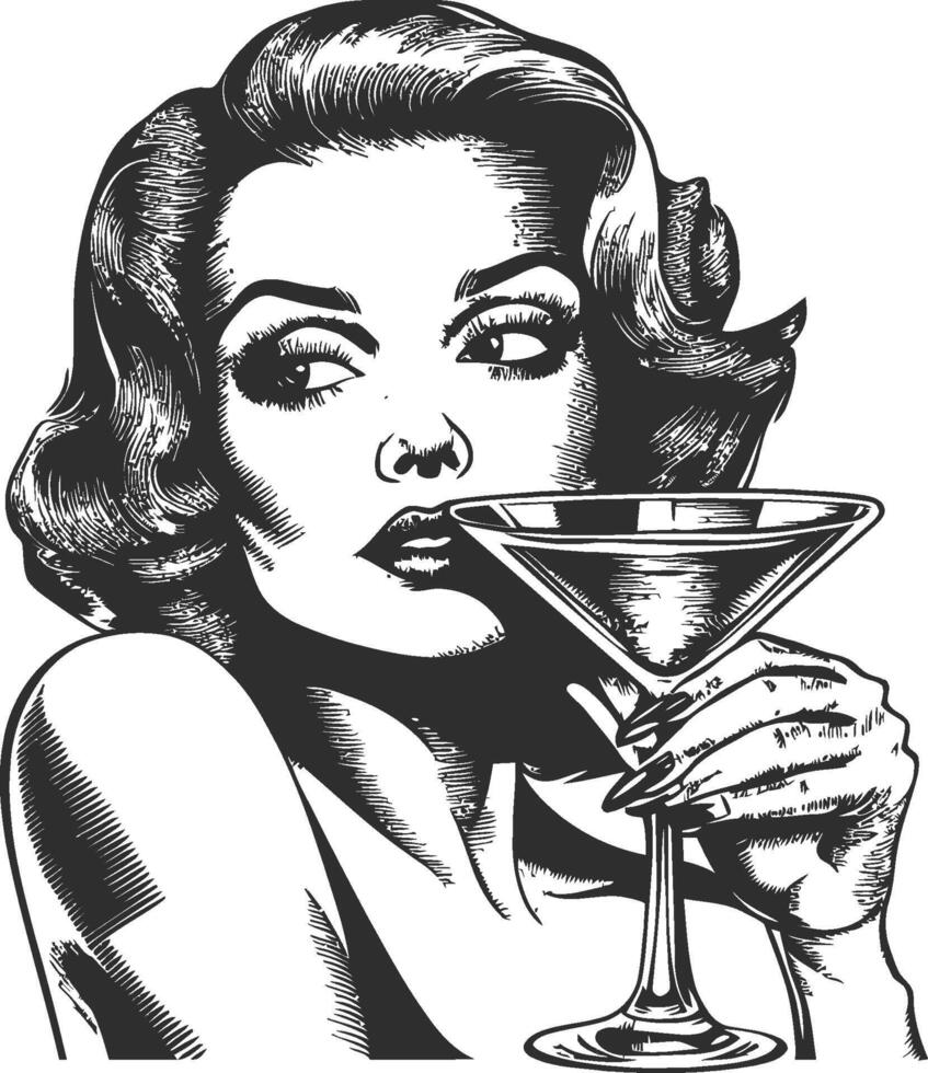 Retro Illustration of a Elegant Woman with a Martini Glass in Hand vector