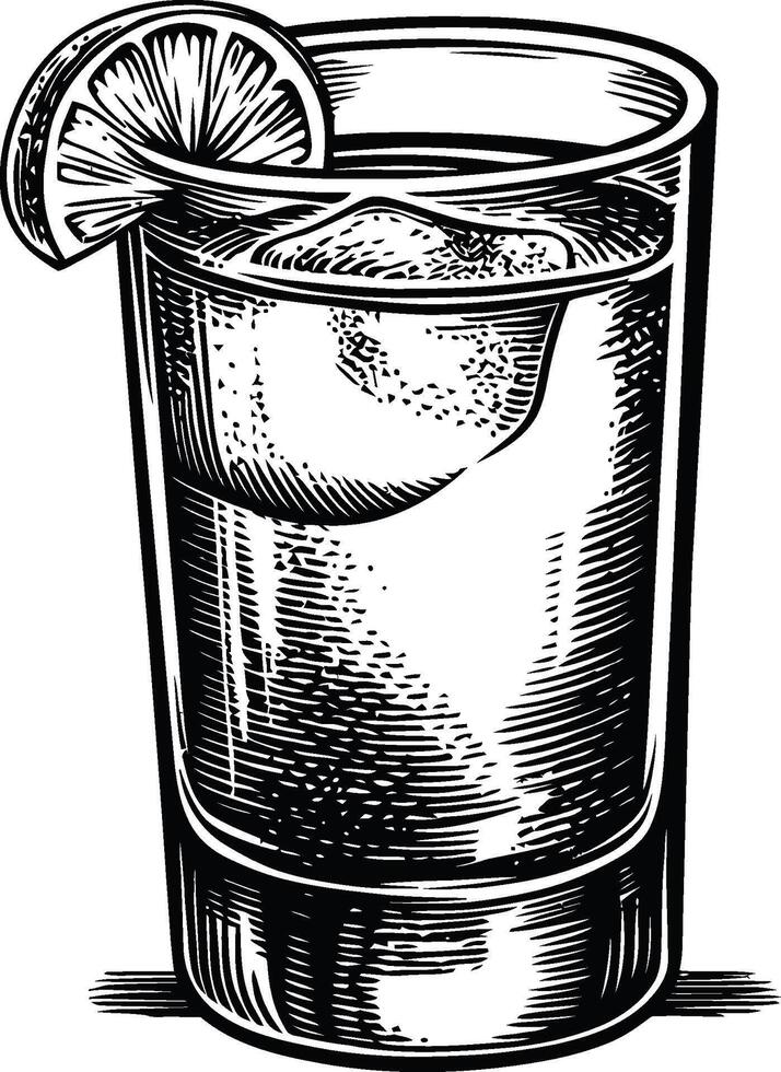 Black and White Illustration of a Refreshing Beverage in a Glass vector