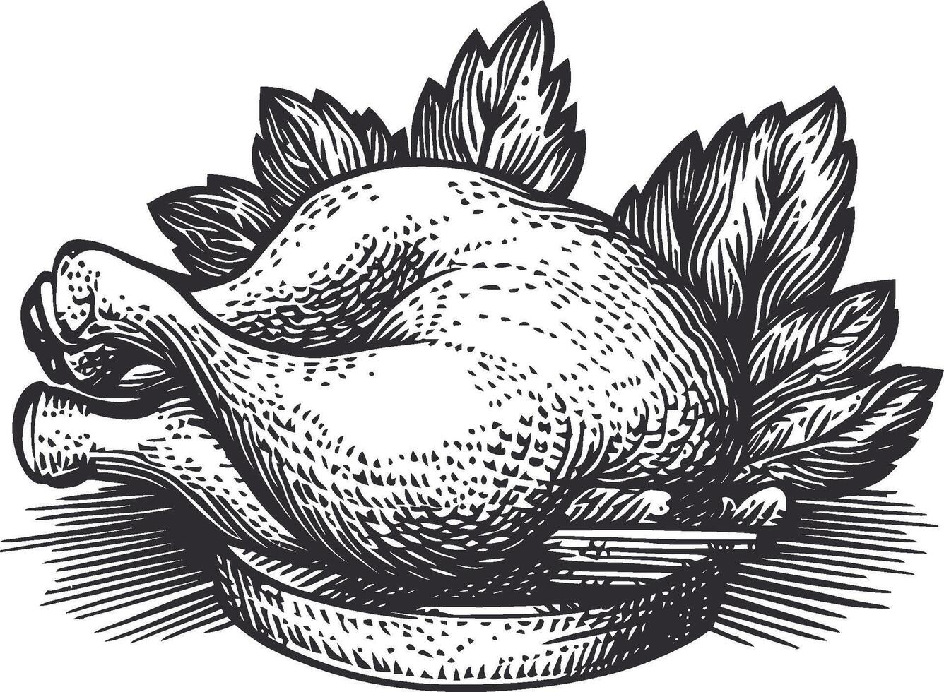 Vintage Style Illustration of Roast Chicken on a Serving Platter vector