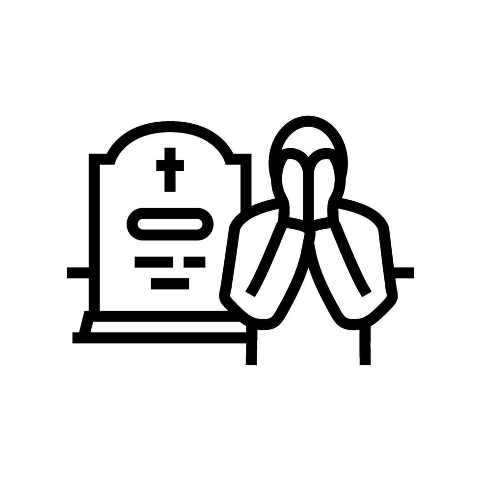 crying person grave mortality line icon illustration vector