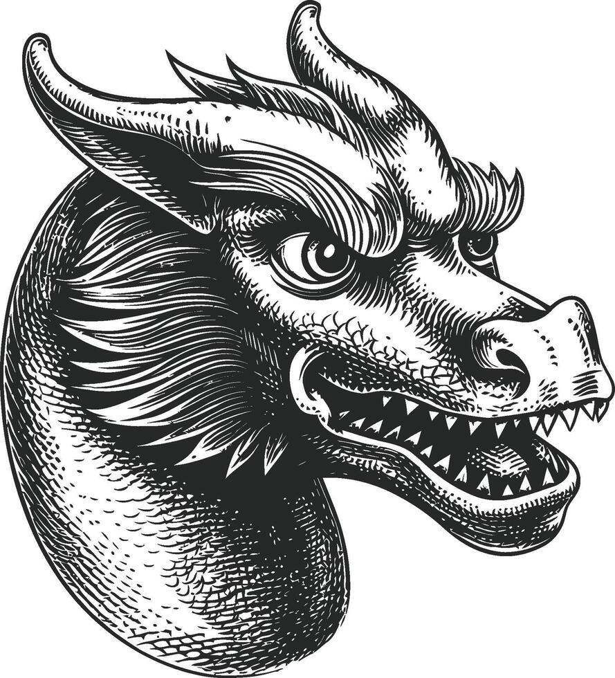 Dragon Head Illustration in Vintage Style for Art and Design Projects vector
