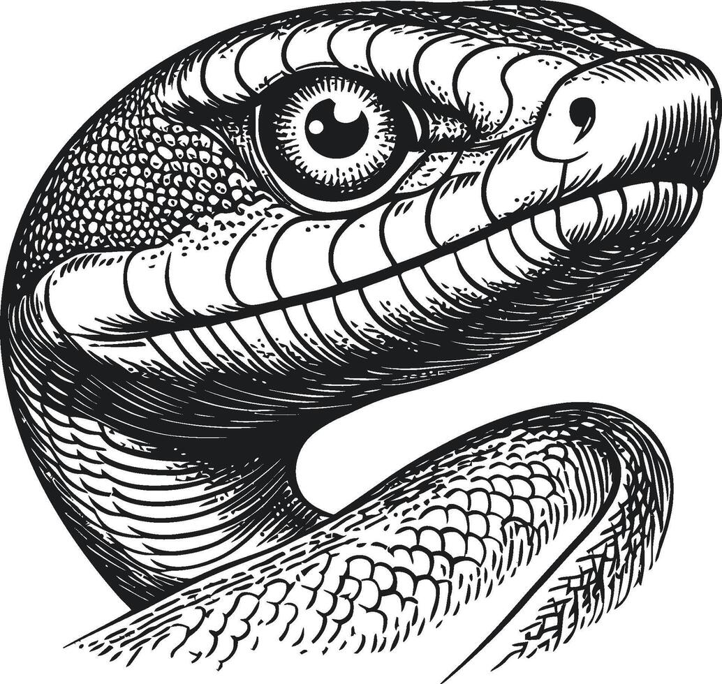 Detailed Illustration of a Realistic Snake Head in Black and White vector