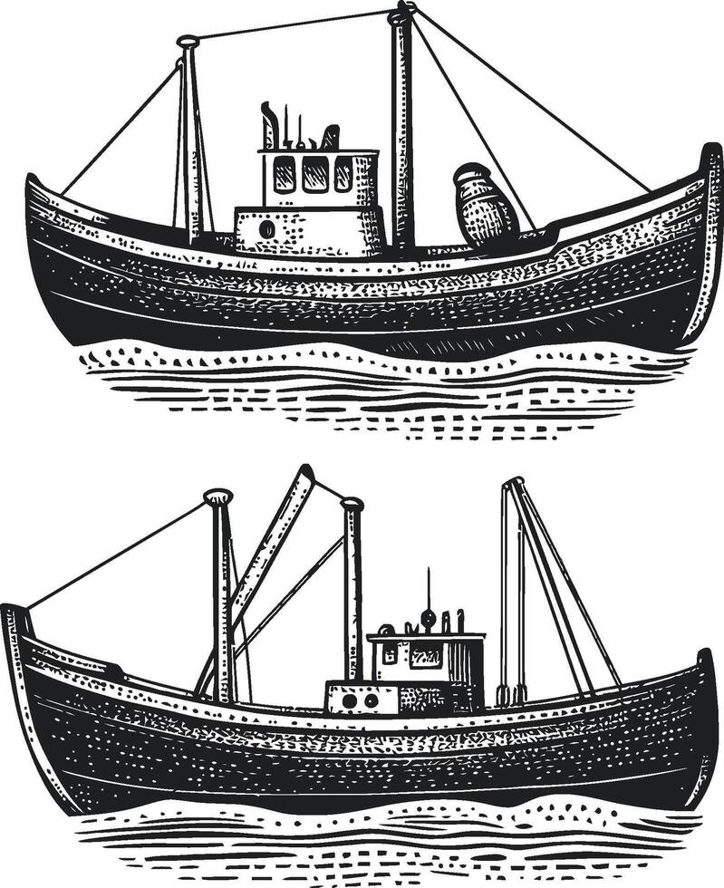 Vintage Boat Illustrations in Art Style for Creative Projects vector