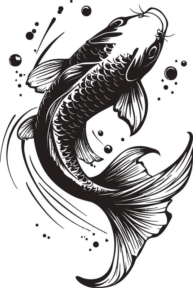 Elegant Koi Fish Illustration in Black and White Art Design vector