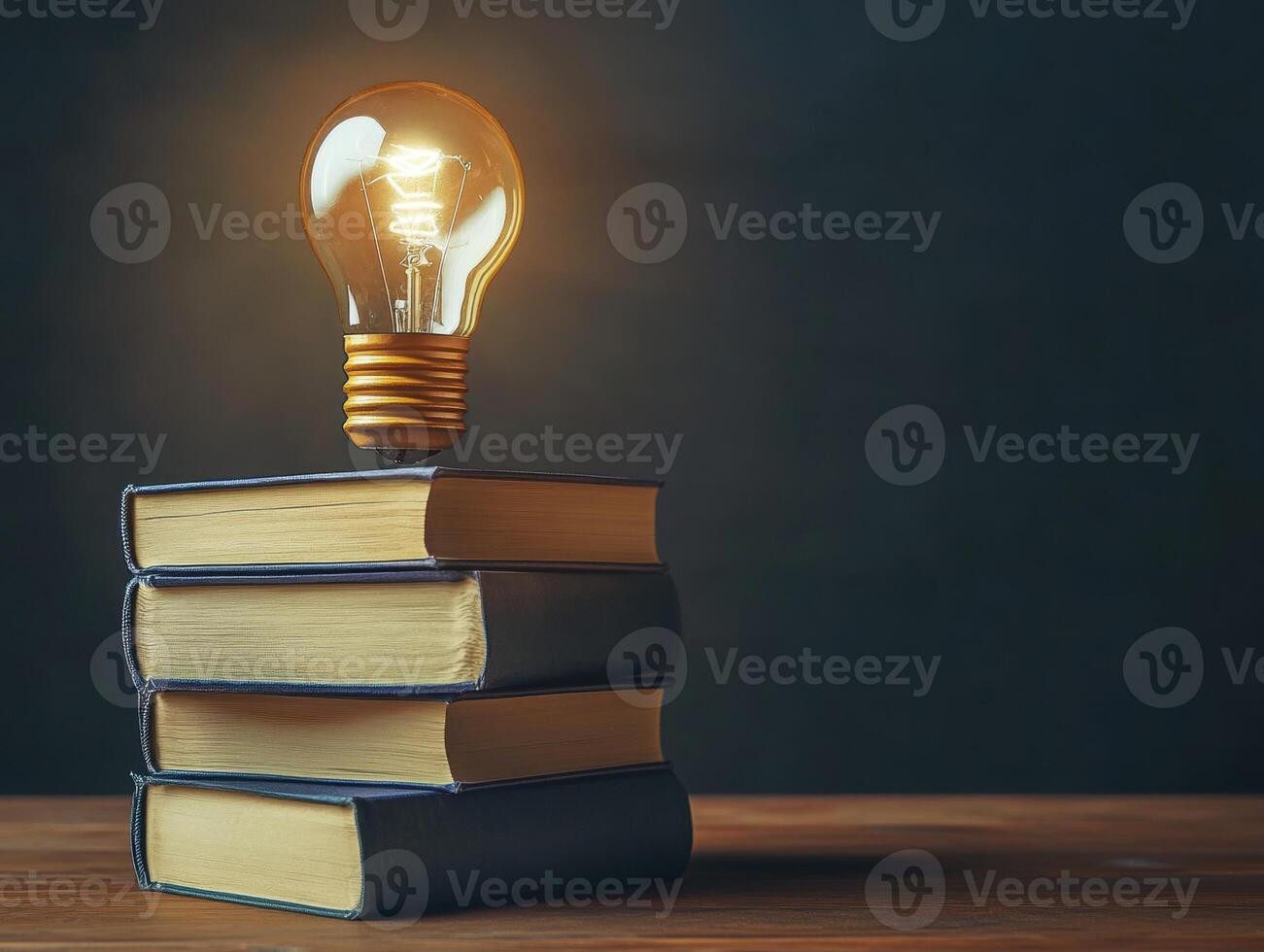 Light bulb on stacked books, symbolizing knowledge and ideas photo