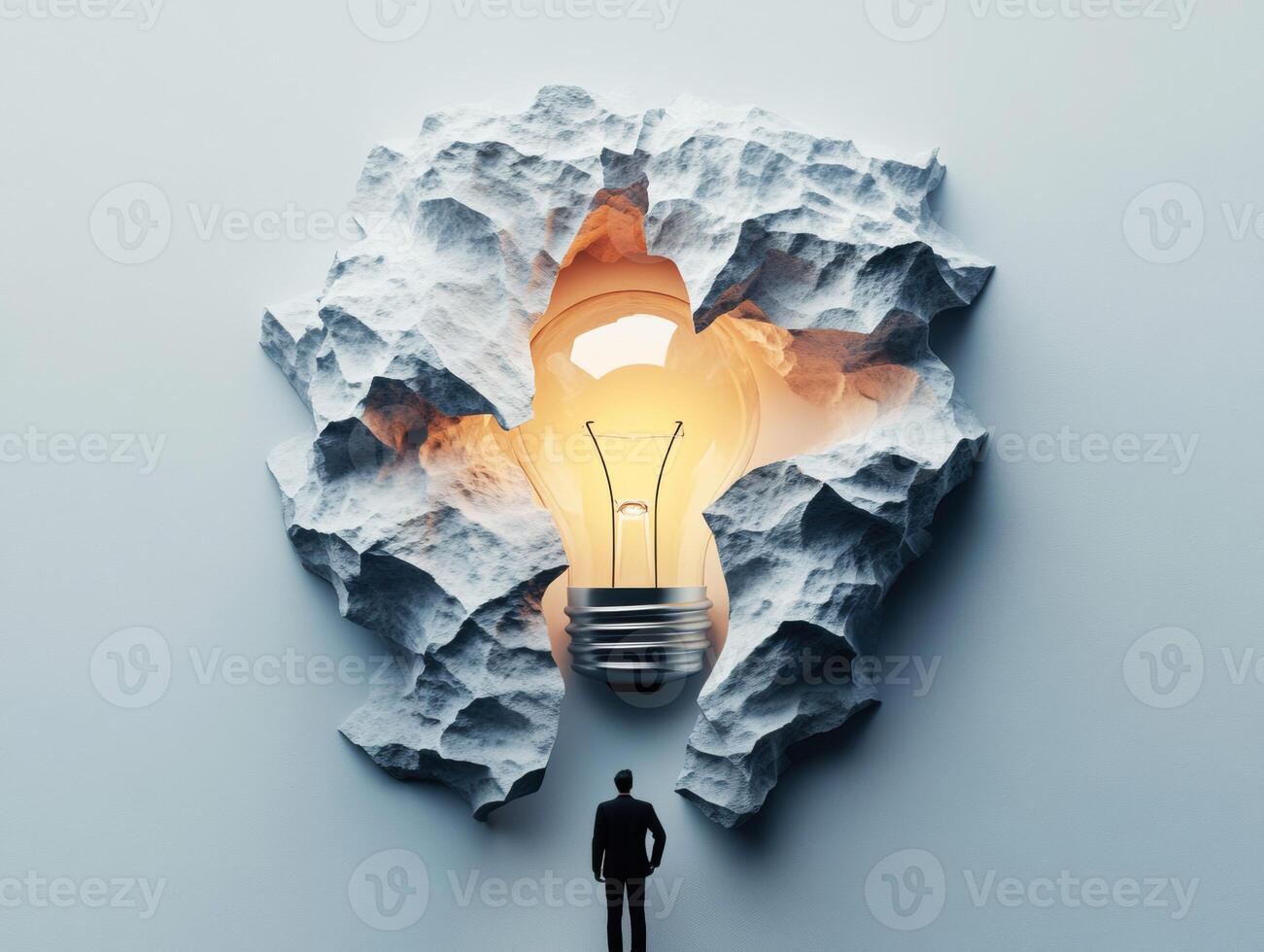 Innovative concept of breakthrough idea with a glowing light bulb photo