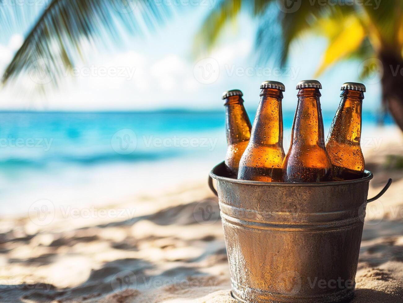 drinks in a bucket by the beach on a sunny day photo