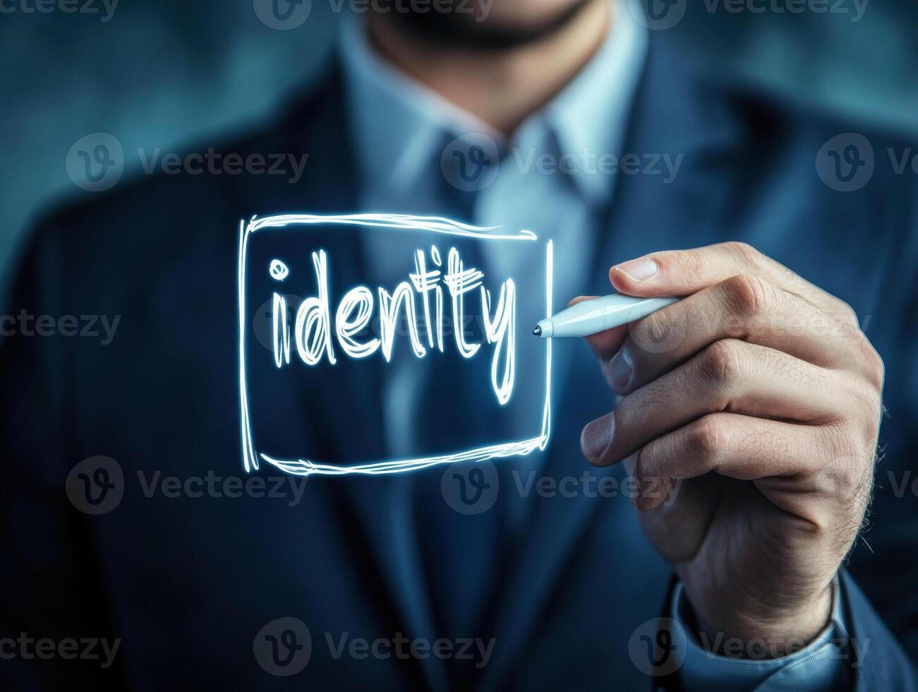 Business professional writing identity concept with digital pen on virtual screen photo