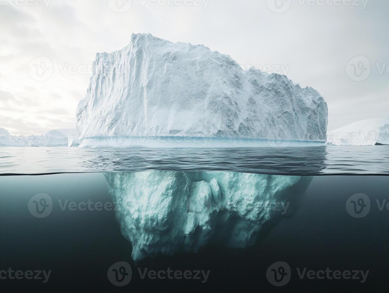 Majestic iceberg floating in calm arctic waters during a cloudy day in late afternoon light photo