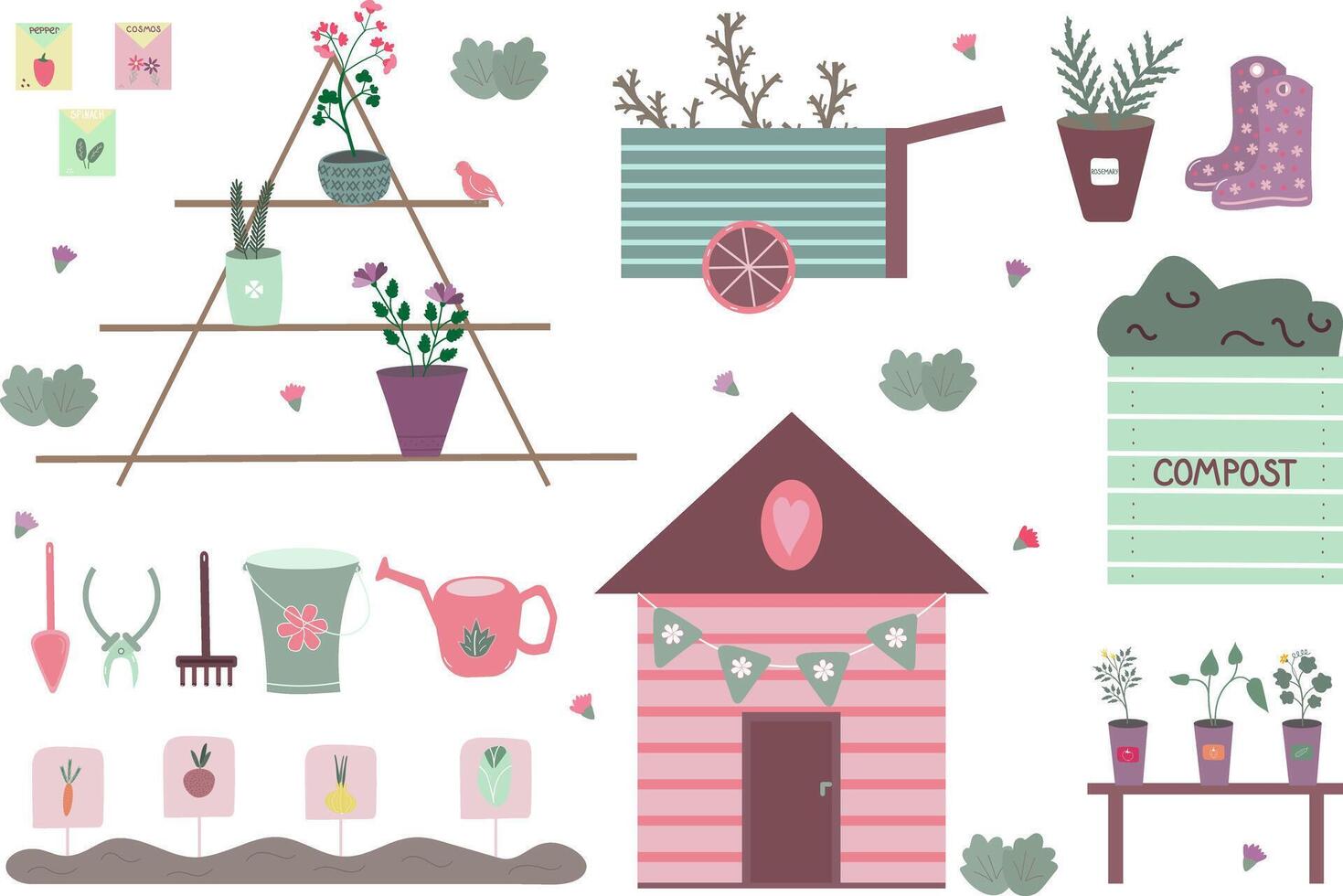 spring garden set vector