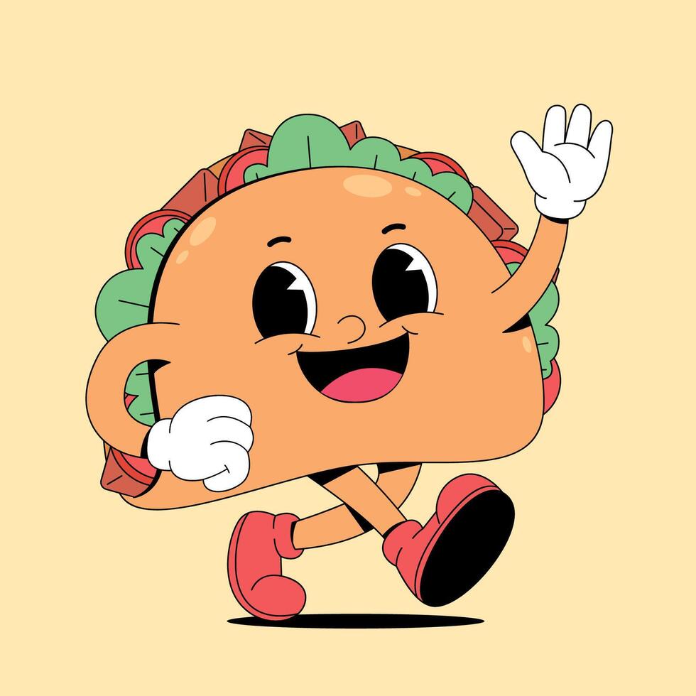 A cartoon taco running and waving vector