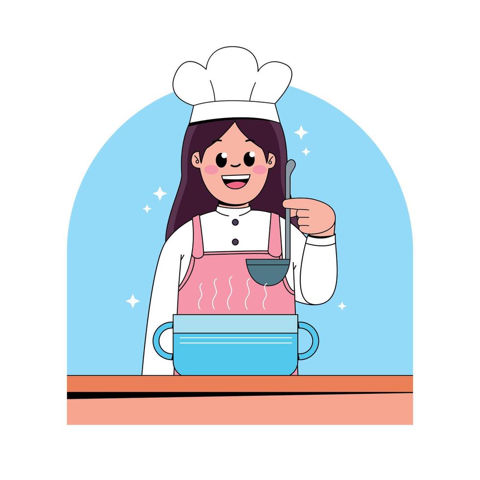 A cartoon chef cooking food in a pot vector