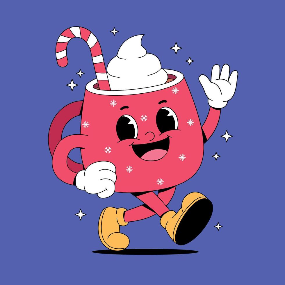 A cartoon character holding a candy cane and wearing a red cup vector