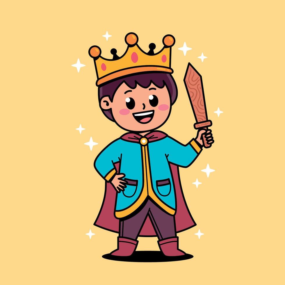 Cartoon king with sword and crown vector