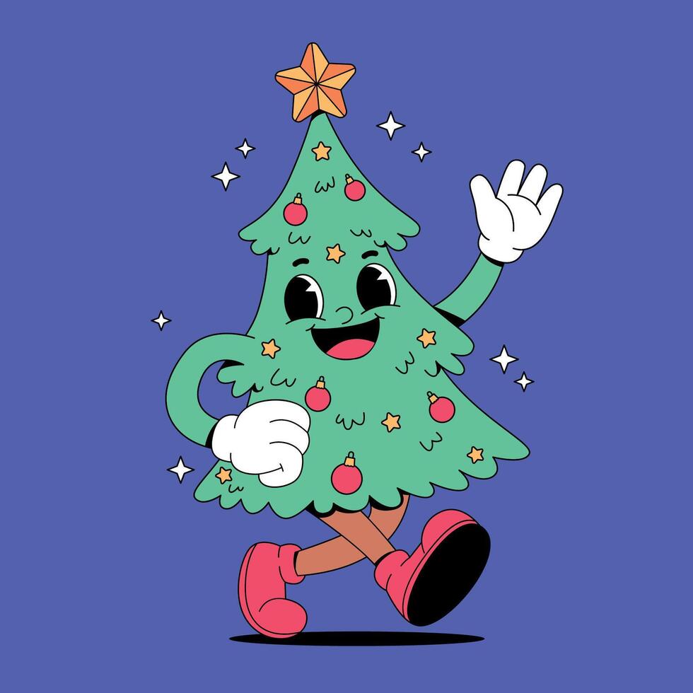 A cartoon christmas tree with arms waving vector