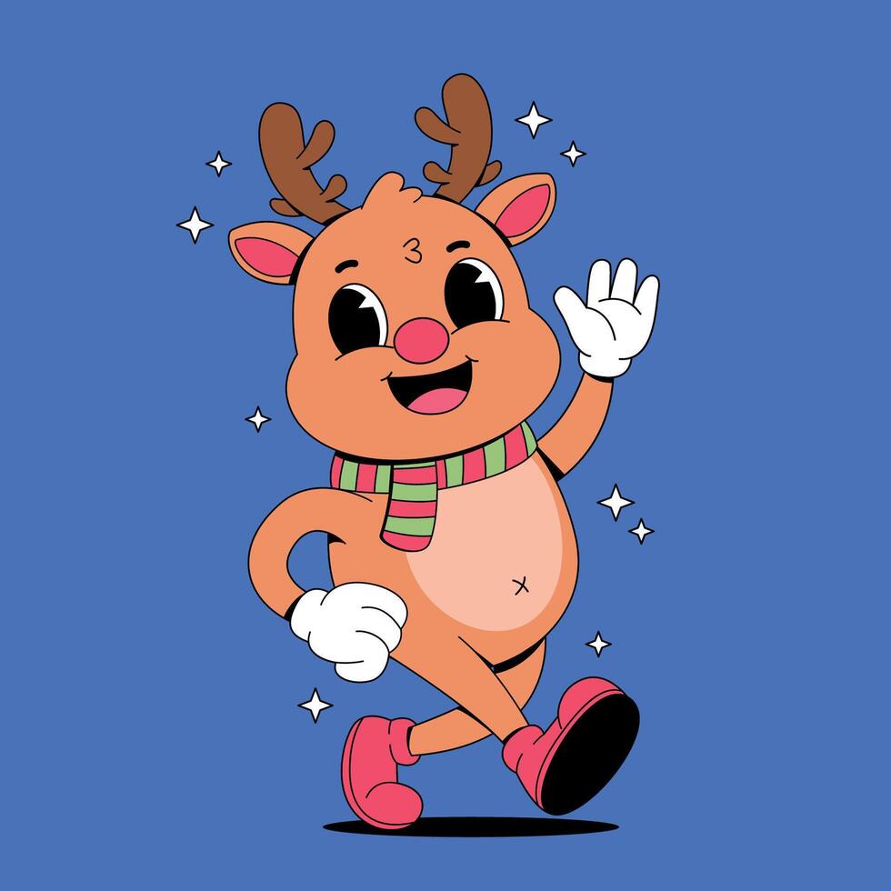 Cartoon reindeer running with a santa hat on vector