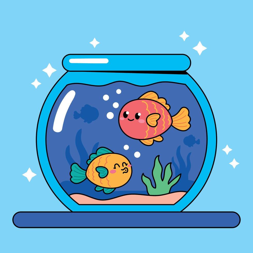 Fish in aquarium with bubbles and bubbles vector