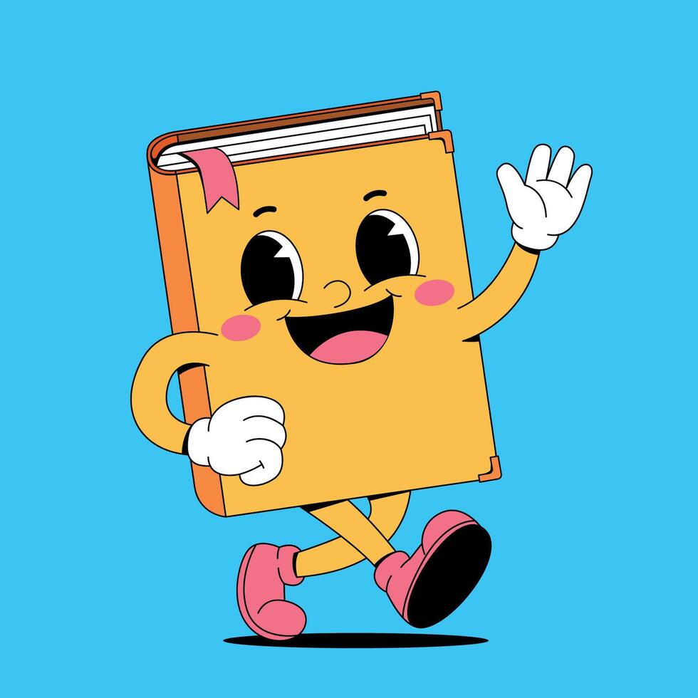 A cartoon book character running and waving vector