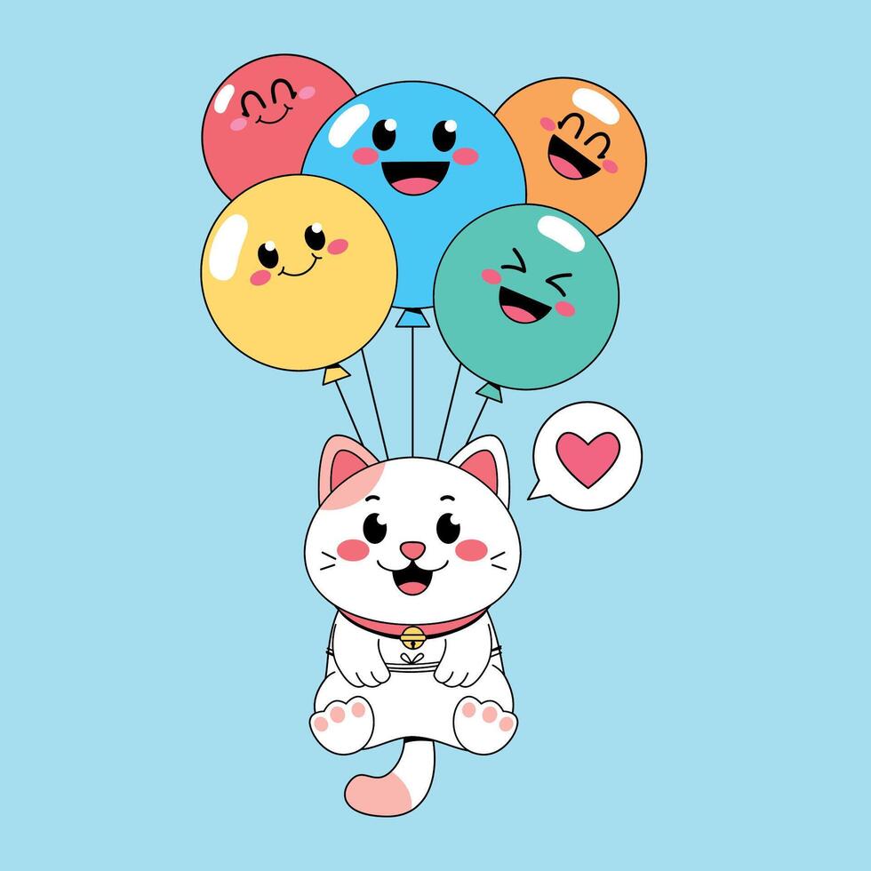 A cartoon cat with balloons on it's back vector