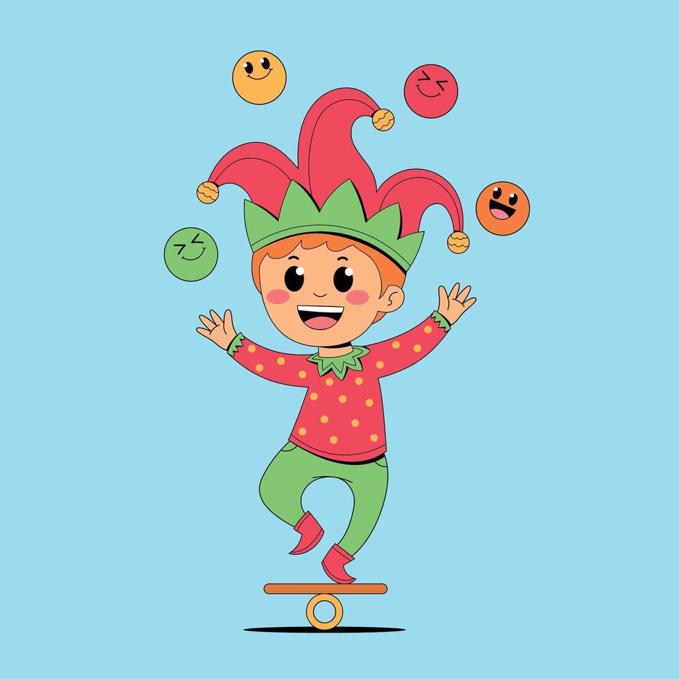 Jester boy on skateboard with balls vector