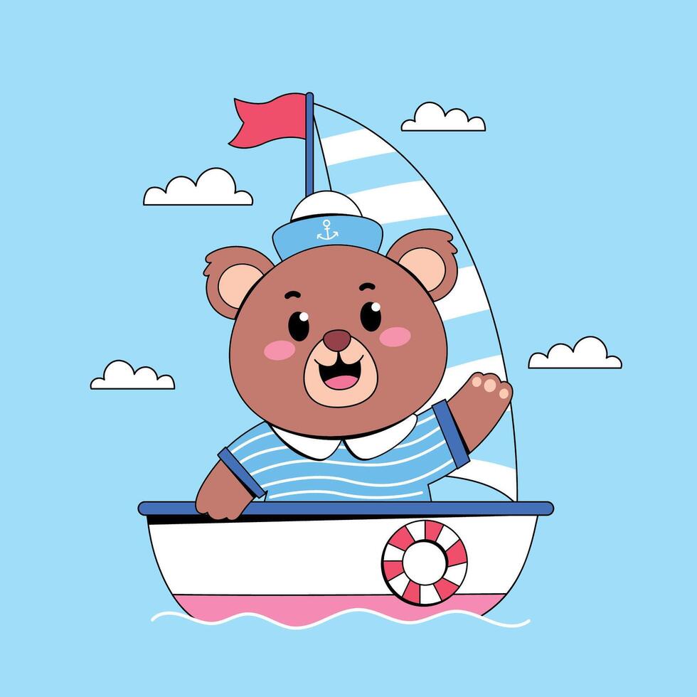 A cartoon bear in a sailor's outfit vector